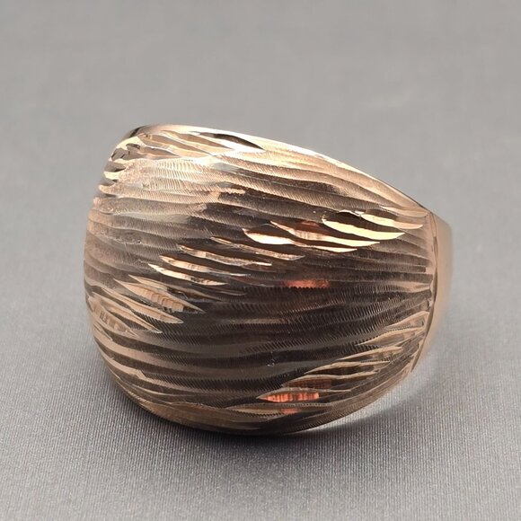 Milor Gold-Plated Sterling Silver Dome Ring Size 10 Etched Wave Texture 5.13g - Picture 1 of 10